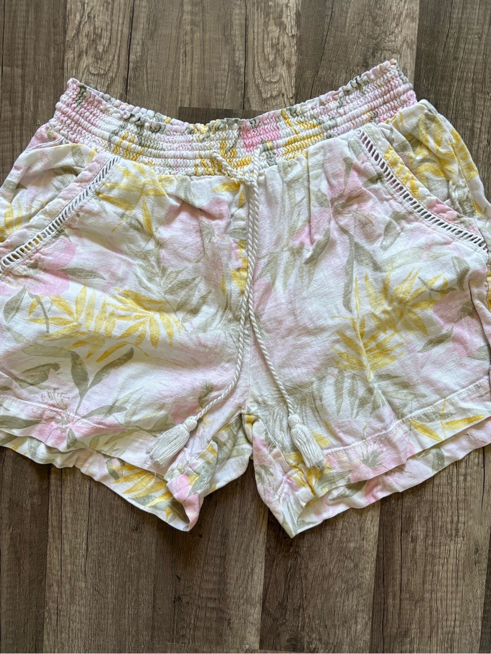Briggs New York High-Waist Floral Drawstring Shorts in Pink & Yellow